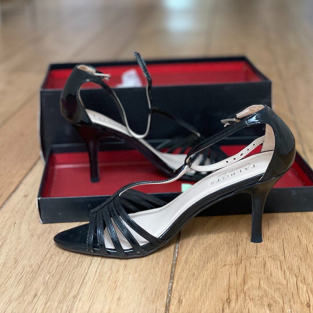 Talbots black patent leather heels t-strap w/box